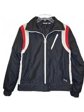 Puma Vintage Black Jacket with Red and White Stripes Size M 90's Moto
